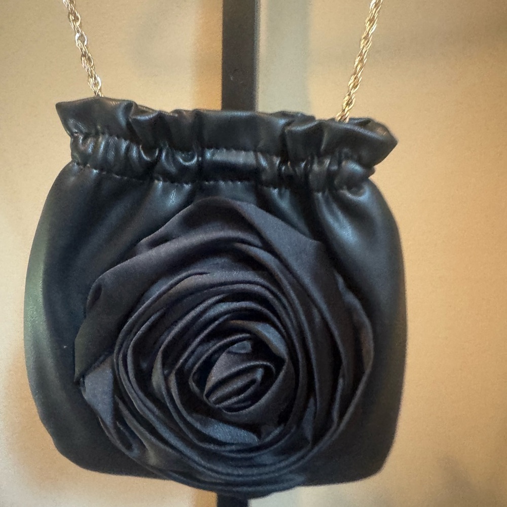 Aqua Black Satin Rose Mini Bag